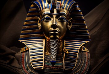 Isolated egyptian pharaoh Tutankhamun's funeral mask on black background. Generative AI