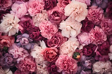 Top view of a bed of carnations, the varied hues providing a visually appealing background for your words.