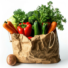 Eco shopping bag package full of fresh vegetables close-up on a white background. Copy space. space for text