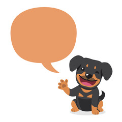 Vector cartoon character rottweiler dog with speech bubble for design.