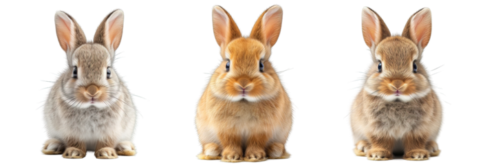 set of cute easter bunny isolated on transparent background ,generative ai