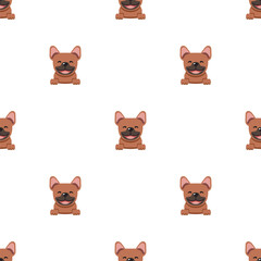 Vector cartoon character brown french bulldog seamless pattern background for design.