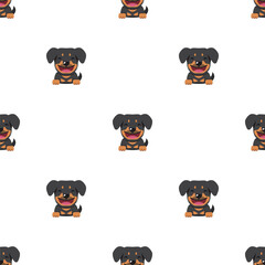 Vector cartoon character rottweiler dog seamless pattern background for design.