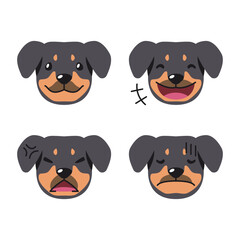 Set of cute character rottweiler dog faces showing different emotions for design.