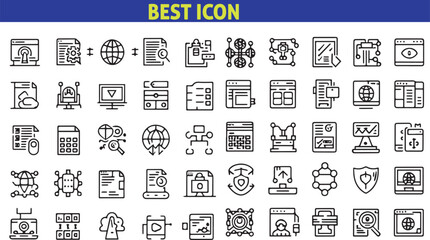 Set of 50 outline icons related to tech . Linear icon collection. Editable stroke. Vector illustration