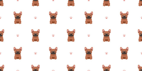 Cartoon character brown french bulldog seamless pattern background for design.