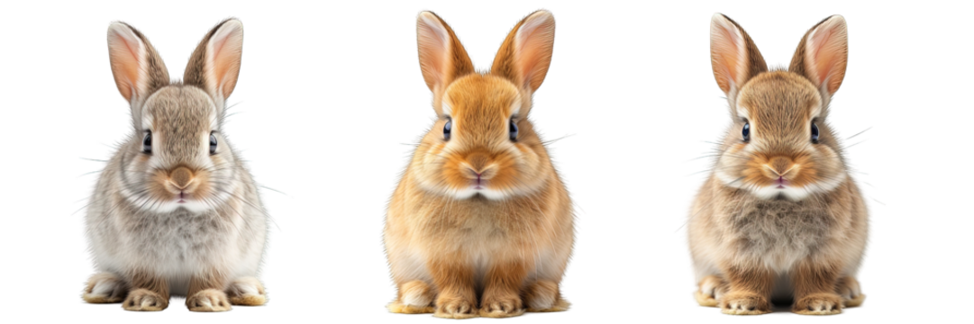 set of cute easter bunny isolated on transparent background ,generative ai