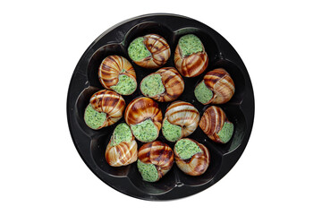 snails green oil aromatic herbs tasty fresh eating cooking appetizer meal food snack on the table copy space food background rustic top view