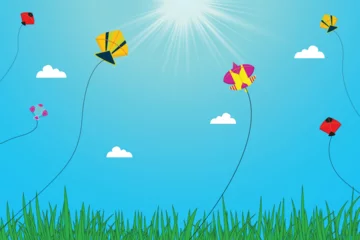 Tuinposter a vector template of kite flying in the air © Carubryn