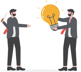 Thief stealing ideas from business person. concept violence and speech

