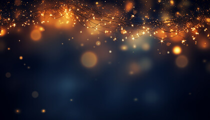 Bright, glowing snowflakes illuminate the dark winter night generated by AI