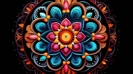 colorful mandala on black background 