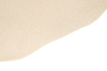 Clean quartz sand isolated on white background. fine sand fraction texture. sand close-up top view