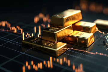 Gold investing, bullion or coins, financial markets and economy, protection against inflation. Growth success financial currency graph or golden economy chart 