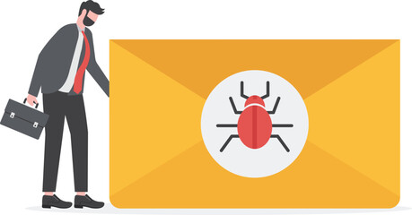 Businessman receives a letter with an electronic virus. Spam mail and Virus

