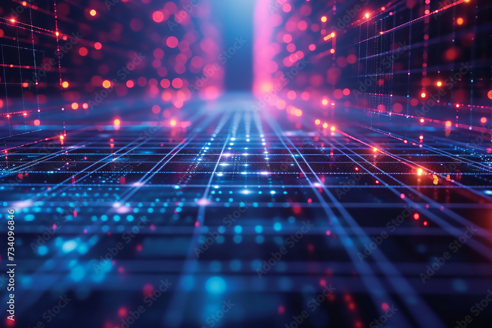 Aufkleber abstract background 3d rendering blue room with stripes of neon lights and reflections. sci-fi futur