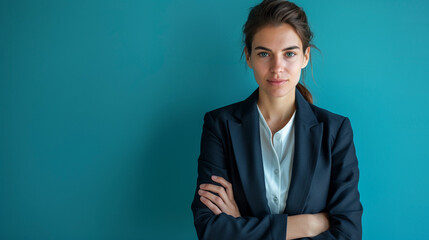 European Businesswoman, Isolated on Solid Background - Copy Space Provided - obrazy, fototapety, plakaty