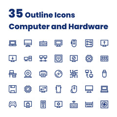 Set Outline Icons Computer and Hardware