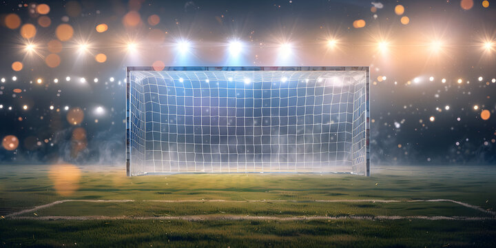 Fu&szlig;balltor-Fokus: Verschwommener Hintergrund mit Bokeh-Effekt und Netz im Vordergrund