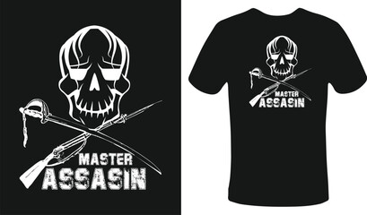Assassin warrior vector t shirt, Ninja and pirate style typography t shirt design, hardcore Game themed apparel design