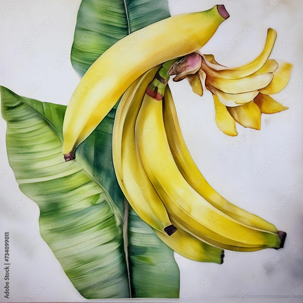 Wall mural banana, watercolor drawing on a white background