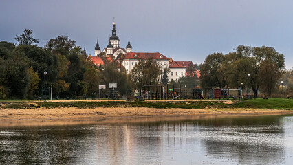 Orthodox monastery in Suprasl on an autumn,morning from the side of the boulevard on the Suprasl...