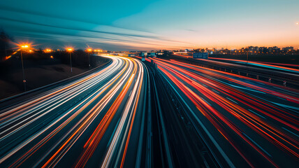 Obraz premium Twilight Expressways: Dynamic Light Trails in Urban Dusk