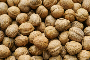 fresh nuts lie in boxes in the store, Walnut