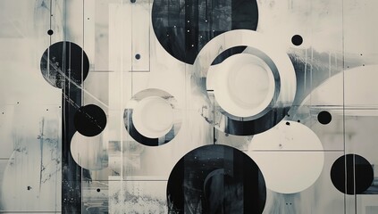 abstract painting involving black circles and shapes Generative AI