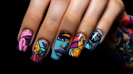 Türaufkleber Long beautiful manicure in pop-art style on female. © Creative