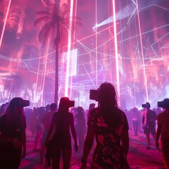 Futuristic Cyber City Nightlife Scene with Vibrant Neon Lights