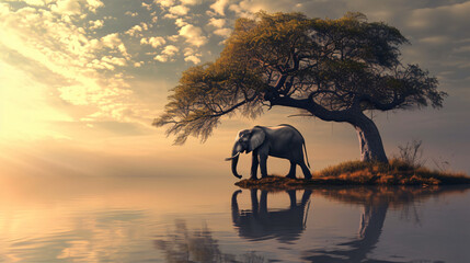 Fototapeta na wymiar Lonely elephant on tree.