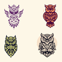 Naklejka premium Vector colorful bird owl mascots logo design illustration modern style, Generative Ai