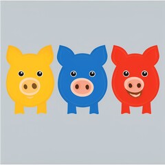 three colorful pigs