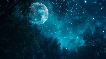 Naklejka na ściany i meble starry sky, dreams go on a magical adventure under the glow of the moon.