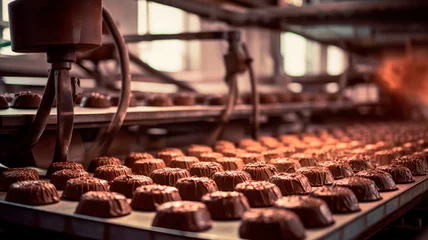 Fotobehang Work processes for making chocolate at a confectionery factory. © Maximusdn