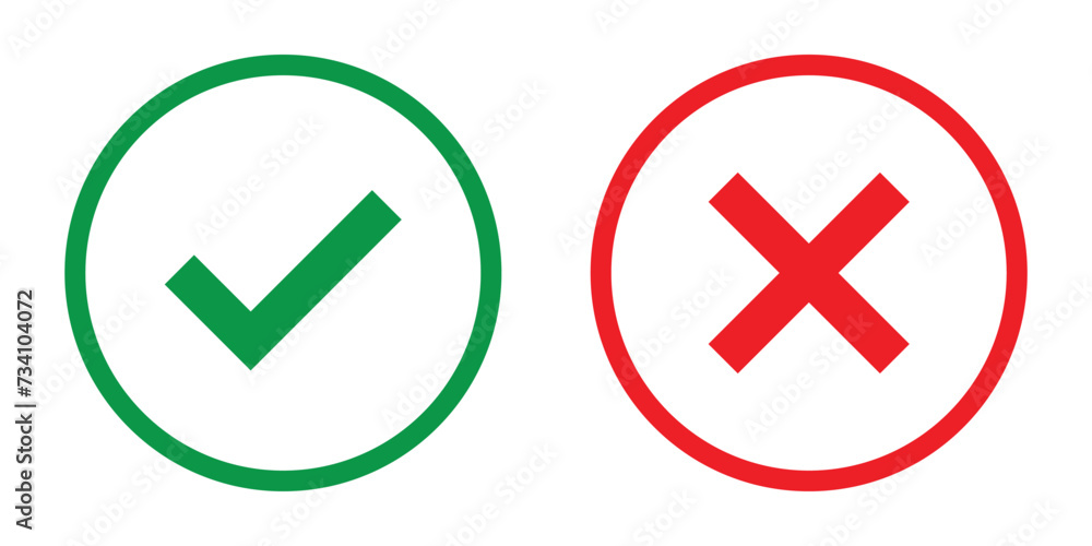 Poster tick and cross button, vector symbol on transparent background.