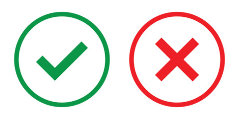 tick and cross button, vector symbol on transparent background. 
