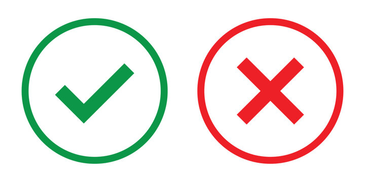 tick and cross button, vector symbol on transparent background. 