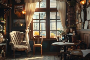 Charming coffee shop corner with a vintage feel Ideal for relaxing and enjoying a warm beverage