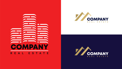 Building office property logo design template vector with three-color harmony combination, elegant luxury premium brand identity