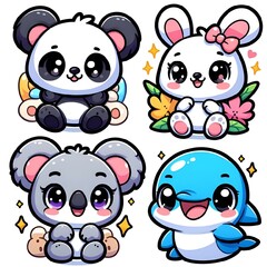 Obraz premium Charming Chibi-Style Animal Stickers Collection - AI Generated Digital Art