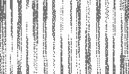 Abstract pixel art seamless background. Vertical monochrome stripes backdrop. Pixelated grunge texture effect. Loose data design. Horizontal composition.