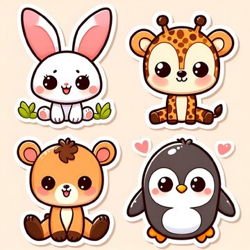Adorable Chibi-Style Animal Stickers Collection - AI Generated Digital Art