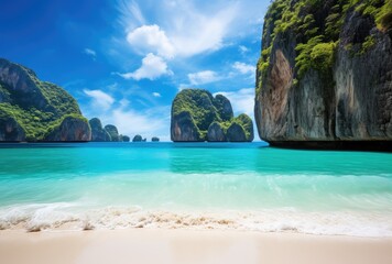 Beautiful tropical beach with turquoise water and white sand in Thailand