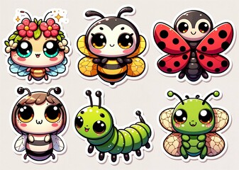 Chibi-Style Insect Stickers: A Cartoonish Appeal for Children - AI generated digital art