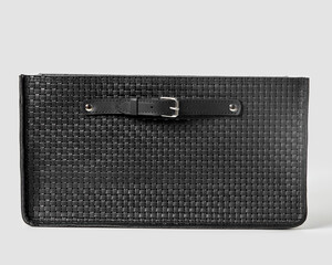 Functional black woven leather storage box with applied handles