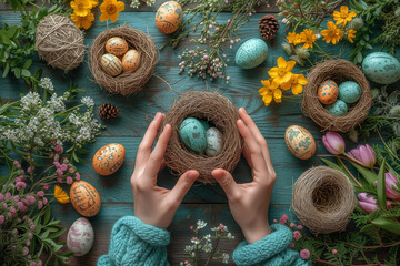 The Art of Easter in Hands, Paint-Speckled Eggs Offer a Mosaic of Spring Celebration, Postcard