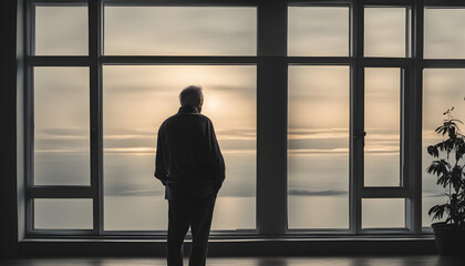 silhouette of a old person standing in a corridor