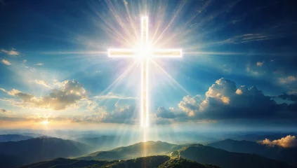 Foto op Canvas God light in heaven in form of cross symbolizing divine. AI generated © Mystery